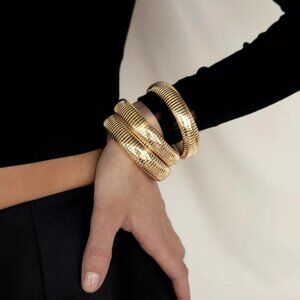 ETTIKA Golden Hour Flex Snake Chain Stretch Bracelet Set – 3 Gold-Tone Bracelets